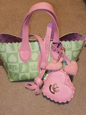 Juicy Couture Pink Handle Mint Green Patterned Kids Tote